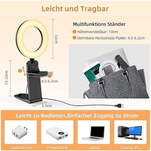 Multifunktionel skrivebordslampe til udfyldningslys, gourmetfotografering, foldbar videokonferencelampe