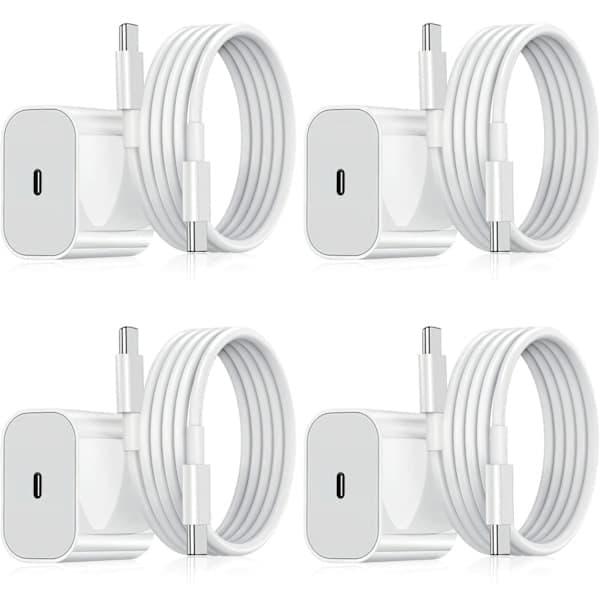 iPhone Oplader – Hurtig Oplader Adapter + USB-C Samsung Samsung (20w White) 4-pack