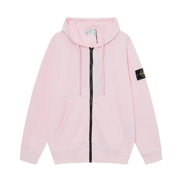 Unisex hættetrøjer velegnet til efterår og vinter, ensfarvet ø-patch-badge-stil med lynlås pink M