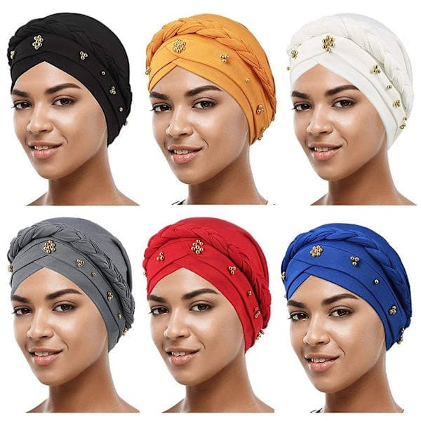 Dame turbanlue perleskjerf yellow