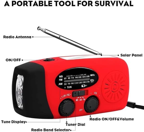 Håndsvingradio med solceller & Powerbank 2000 mAh