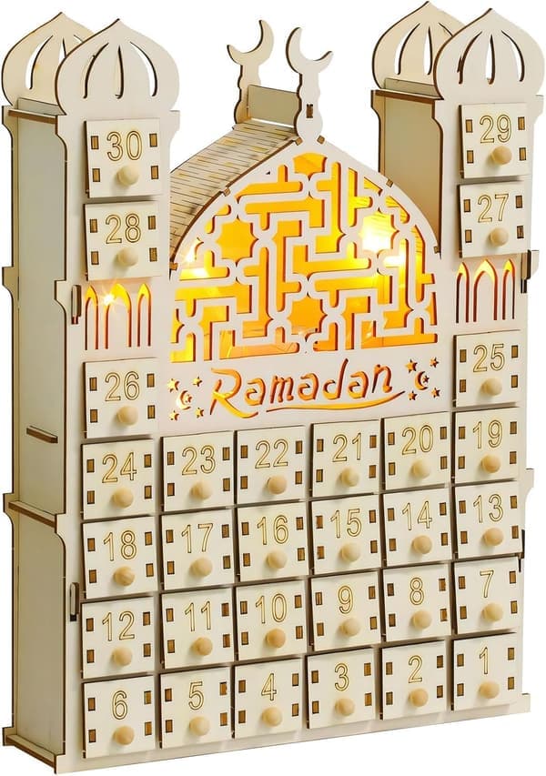 DIY Ramadan-kalender i tre - 30 bokser med lys, Eid Mubarak-dekorasjon for barn, adventsstil