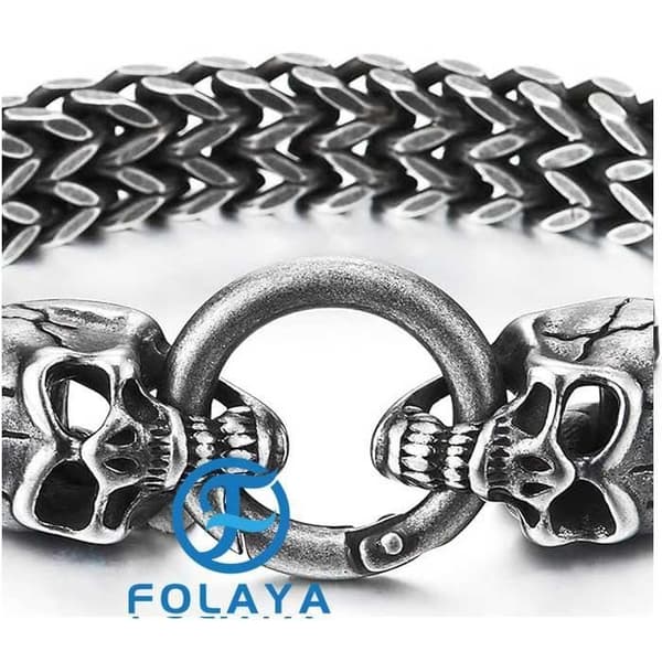 Herrearmbånd - Gotisk Biker-stil - Rustfrit stål - Kranium - Fjederlås