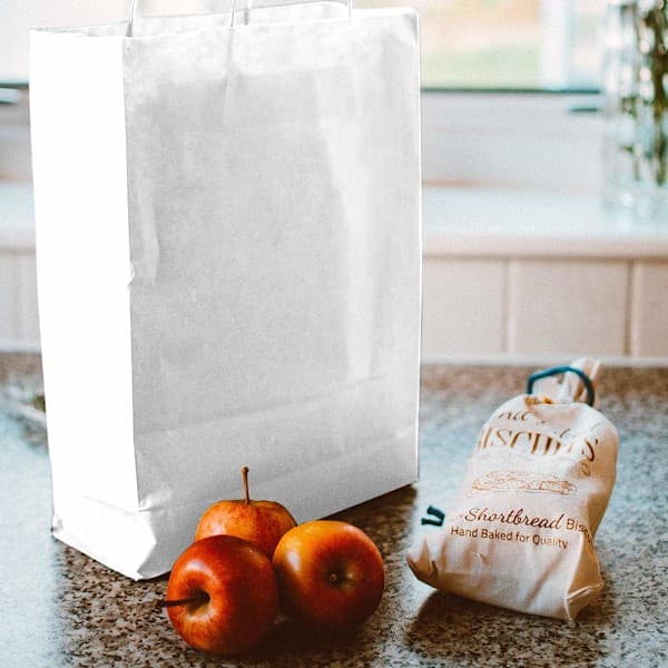 25 hvide papirposer med håndtag, 23×8×17