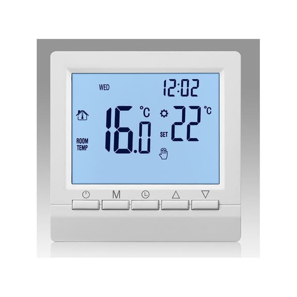 Gaspanne-termostat – 1,5V temperaturregulator – Batteridriven – Veckoprogrammerbar – Bakgrundsbelyst display