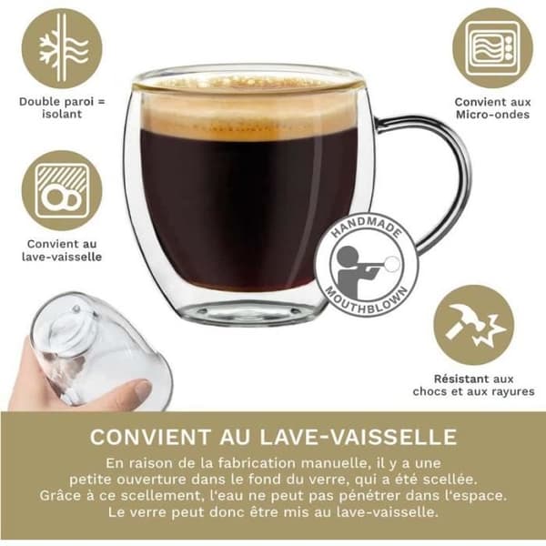 Espressoglas - Set om 6 - Dubbelväggiga - 100 ml - Borosilikatglas