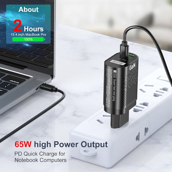 65W GaN hurtigopladeradapter white