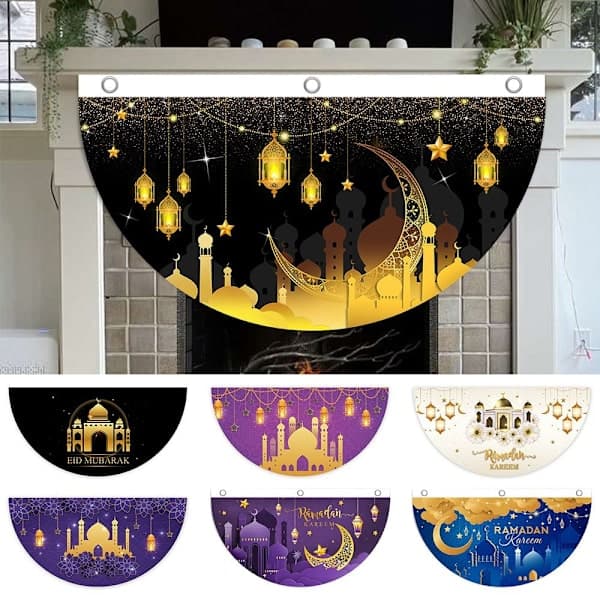 EID Mubarak Vifteformet Hengende Flagg Ramadan Dekor style 1
