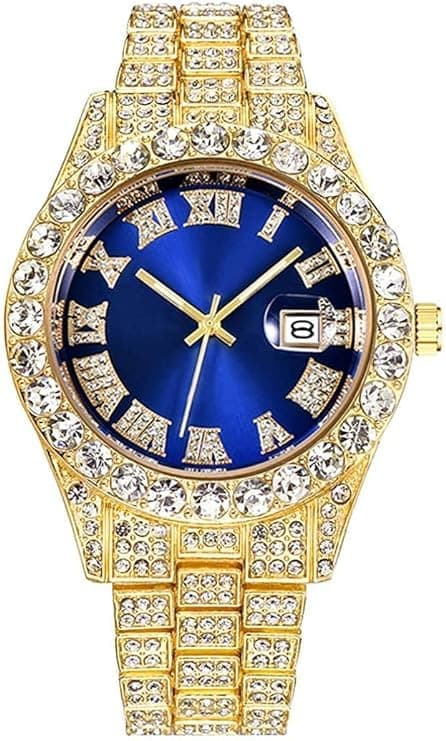Herr Diamantklocka Mode Kristall Vattendiamant Brittisk Analog