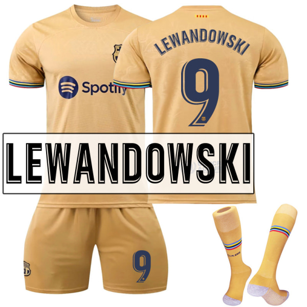 LEWANDOWSKI #9 tröja 2022/23 Ny fotbollströja T-shirt set 2223 Barcelona Away Kids 22(120-130CM)