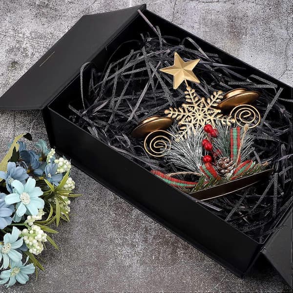 Lyxig presentförpackning med band, vikbar presentförpackning för presenter med lock 26,5x19x8cm Svart