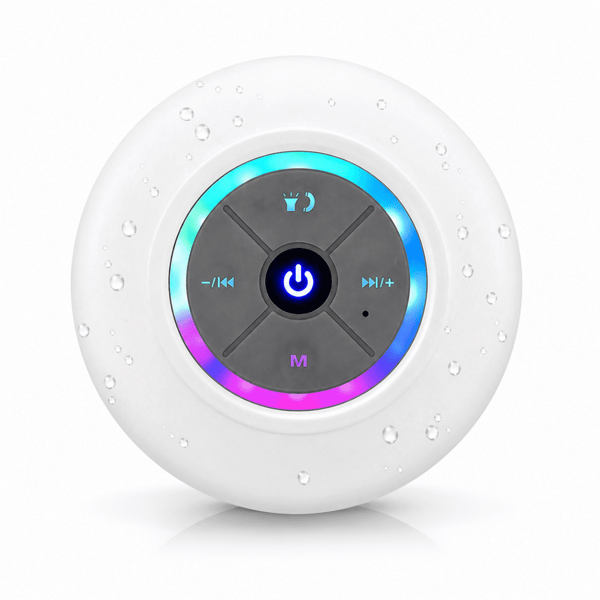 Vanntett LED dusjhøyttaler Bluetooth Hvit