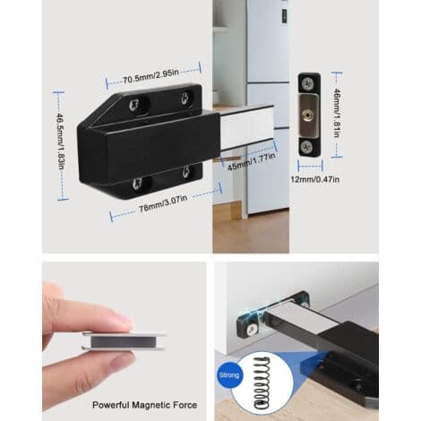 Push-to-Open magnetisk lås, 4-delt push-open dørspjæld til skabs- og skuffesystem, sort