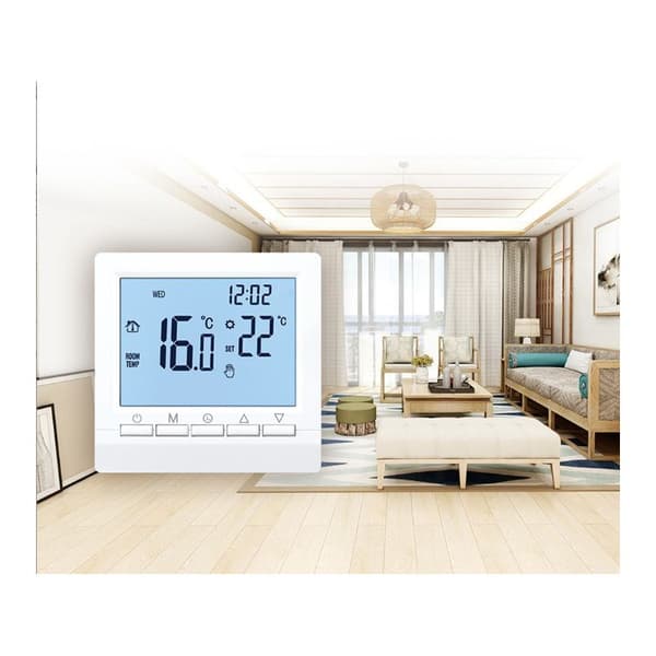 Gaspanne-termostat – 1,5V temperaturregulator – Batteridriven – Veckoprogrammerbar – Bakgrundsbelyst display