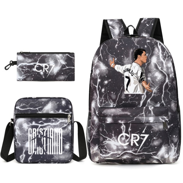 CR7 printed axelryggsäck Student i tre delar Black Thunderbolt 3