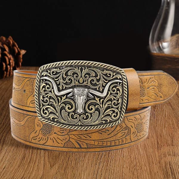 Western cowboy bælte spænde til mænd, coffee 125cm