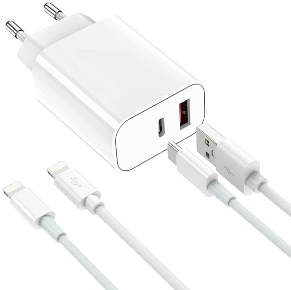 Snabb iPhone dubbelladdare med 2 kablar 2