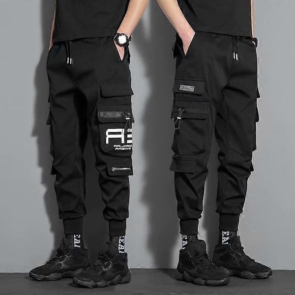 Multi Pocket Snøre Cargo Bukser Mænds Casual Cargo Bukser Til Sommer Efterår Udendørs black M