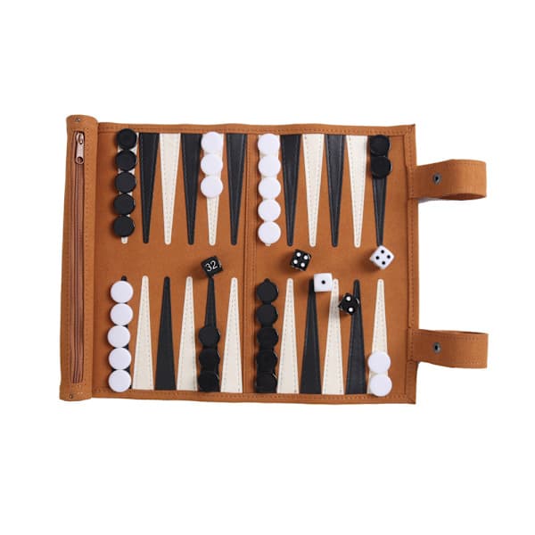 Rulbart Backgammon Brætspil Mikrofiber Bærbart Skaksæt