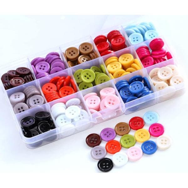Knapper - 300 stk. - Tøjknapper - 4-huls knapper - Assorterede farver - 15mm