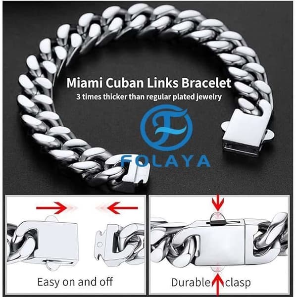 Armbånd - Cuban Link - Rustfritt stål - 19/21/23 cm - Sølv/Gull/Sort