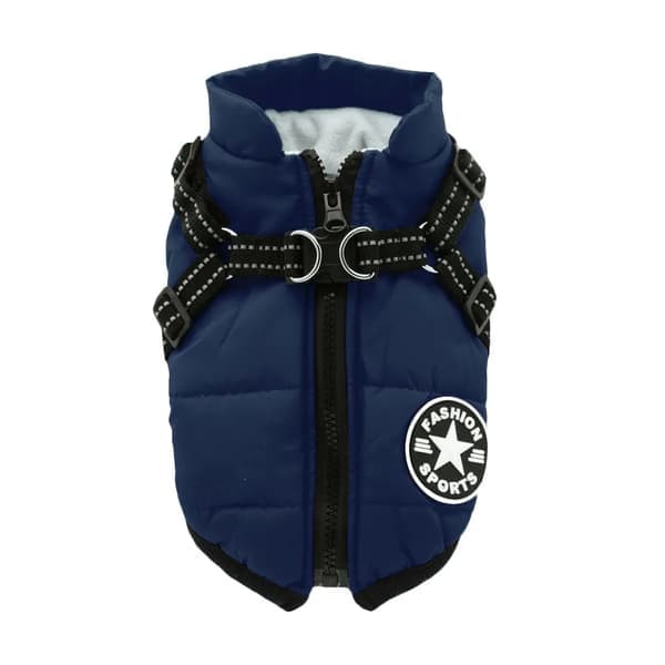 Vinterhundejakke med sele Varme hundeklær Vanntett navy XL
