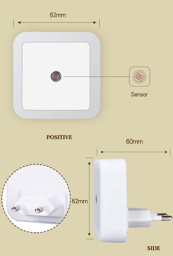 2 stk nattlys 0,5W LED-lampe automatisk med sensor for barn