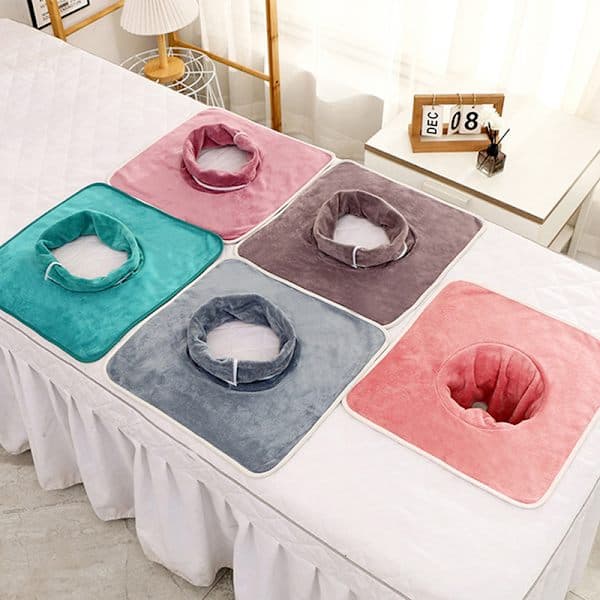 35*35cm Skönhet SPA Massagebordsplankning Ansiktshandduk med hål Pink