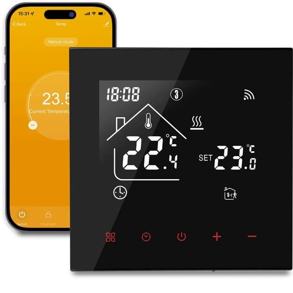 AIMOONSA Wi-Fi Smart Termostat för Golvvärme – Programmerbar, Alexa/Google, 3A, Svart