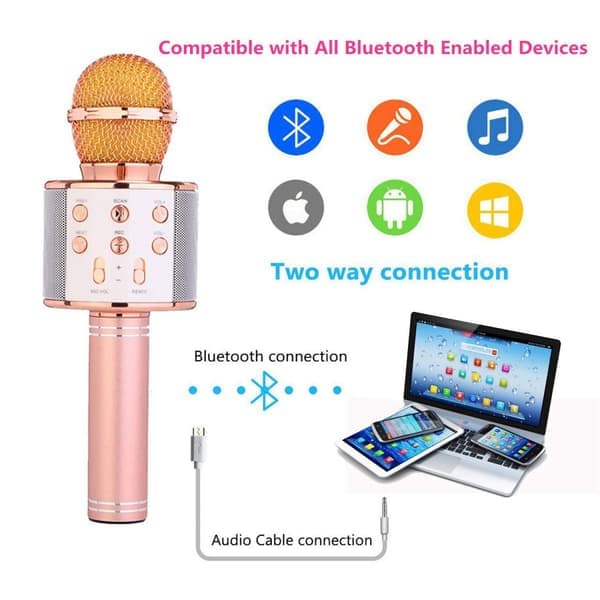 Karaokemikrofon med høyttaler og Bluetooth Rosa