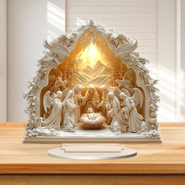 Konstnärlig 2D Religiös Julkrubba Skulptur med Bas Akryl Skrivbordsdekoration
