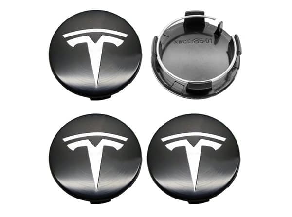 4-pakning - Tesla Senterdeksel / Navkapsel - Bil 77 77 Black/silver