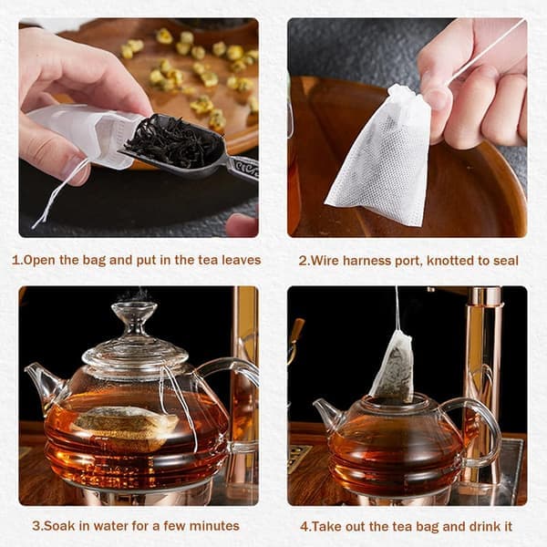 200 stk. teposer ubehandlede tomme non-woven snøreteposer til løs te, kaffe, krydderier, urter, 7*9 cm