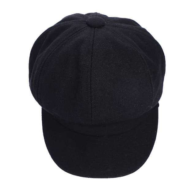 Baker Boy Hatt for Kvinner Jente Beret Franske Hatter Caps 8-Panel Varm Ull Avisgutthatt Svart