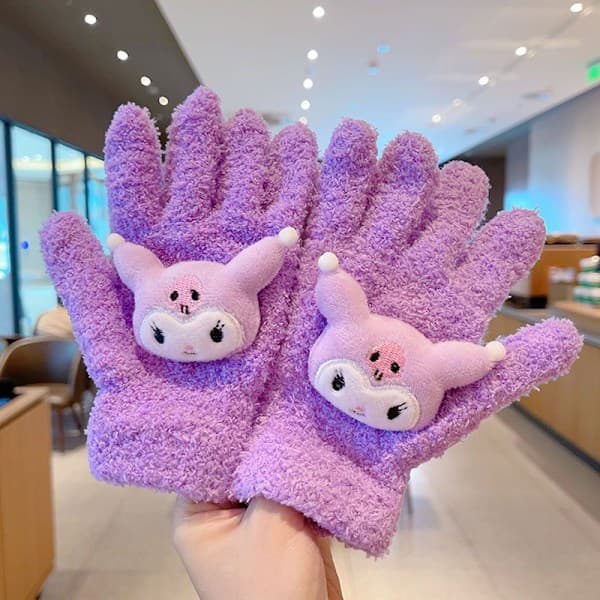 1 par e Kuromi Melody Cinnamoroll Kt Kattevanter Efterår Vinter Blue