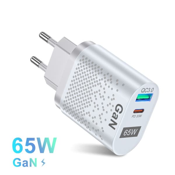 65W GaN hurtigopladeradapter white