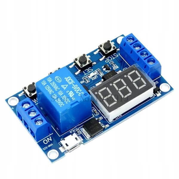Tidsrelémodul Micro USB – Programmerbar Timer | 6-20V, 0-999 Minutter | 10A Reléutgang