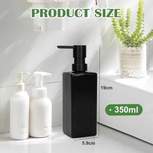Sæbedispenser - AIMOONSA - 350 ml - Mat sort - Med bakke - Firkantet flaske