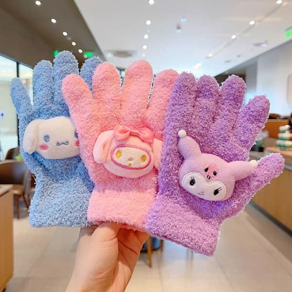 1 par e Kuromi Melody Cinnamoroll Kt Kattevanter Efterår Vinter Blue