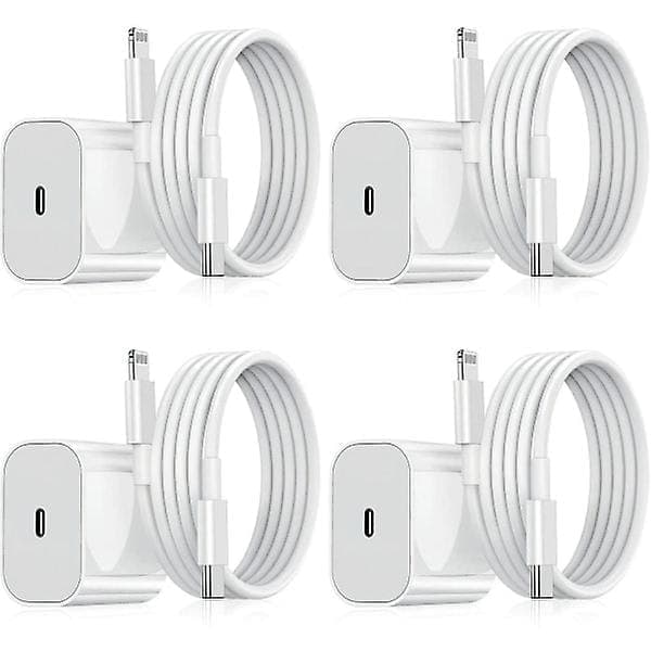 iPhone Laddare - Snabbladdare - Adapter + Kabel 20W USB-C Vit 4Pcs