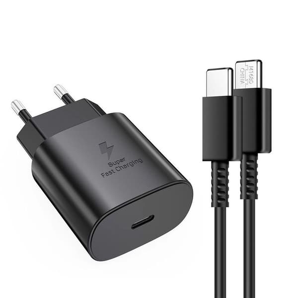 Hurtig oplader 45W til Samsung USB-C + 2M USB-C kabel - EU - Sort