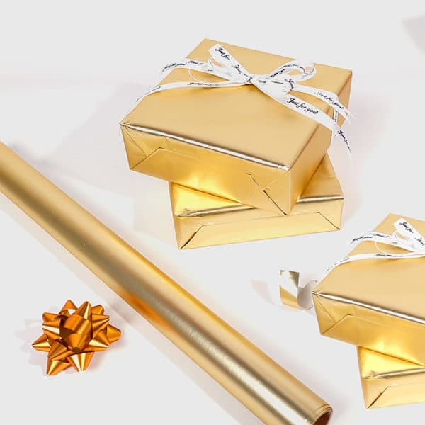 Presentpapper för bröllop, födelsedag, jul (guld)
