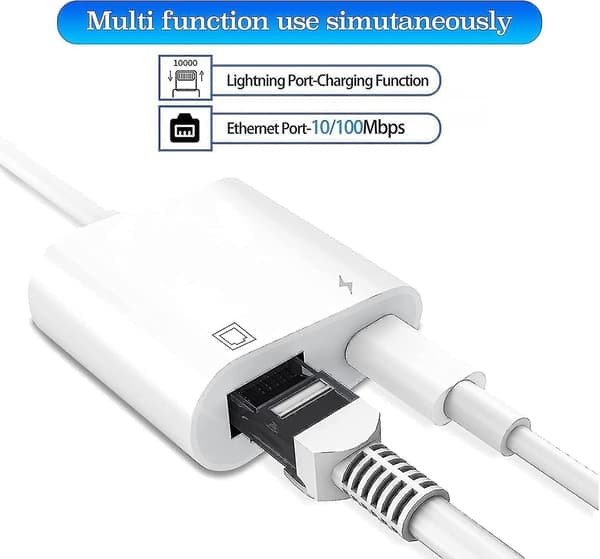 Lightning til Ethernet-adapter, [Kompatibel med Apple Mfi-certificeret] 2 i 1 Rj45 Ethernet Lan-netværk
