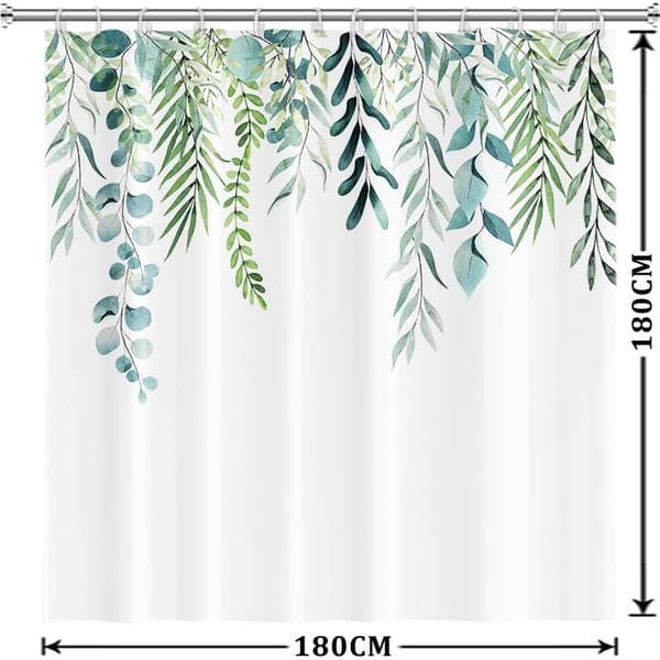 Grønt blad dusjforheng 180x180cm – Vanntett og muggbestandig – Vaskbart polyesterstoff – Inkluderer 12 kroker