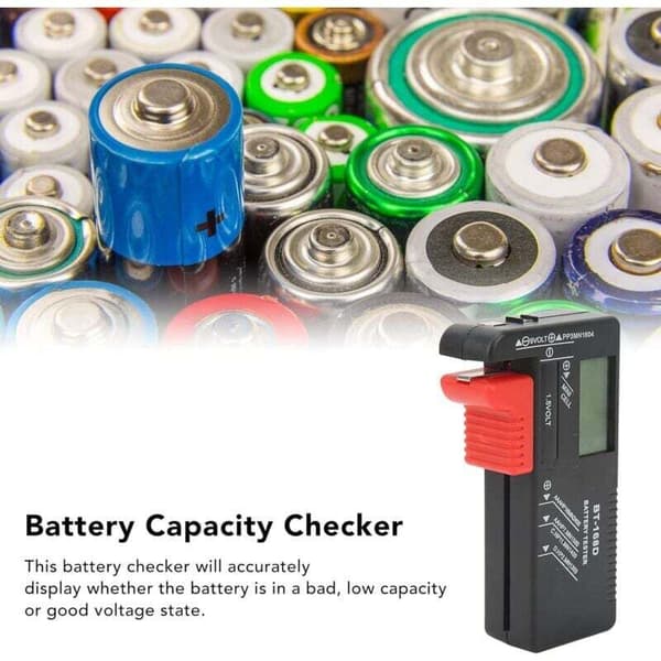 Digital batteritester, universal batteritester, egnet til AA, AAA, C, D, PP3, 9V, 1,5V batterier