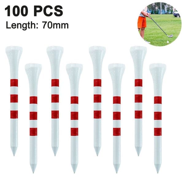 100 golfpeggar i trä - 100 stycken 70 mm / 83 mm bambu vit + röd 70 mm
