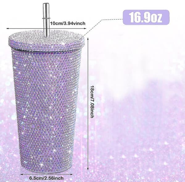 Kimalteleva timanttimuki, glittervesipullo kannella Purple