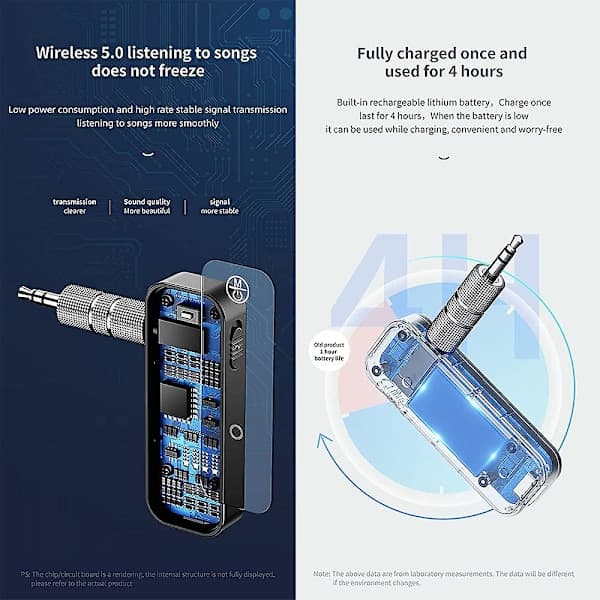 Bluetooth 5.0-mottaker for bil, støyreduksjon Bluetooth Aux-adapter, håndfri samtale musikk-mottaker