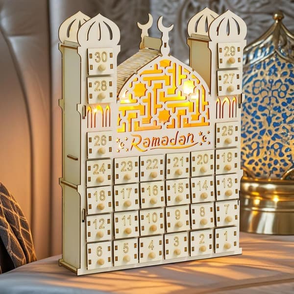 DIY Ramadan-kalender i tre - 30 bokser med lys, Eid Mubarak-dekorasjon for barn, adventsstil