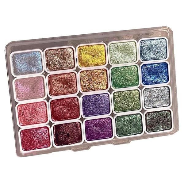20 Farver Akvarelmaling Sæt, Metallisk Akvarelmaling Sæt, Glitter Akvarel Solid Farveboks